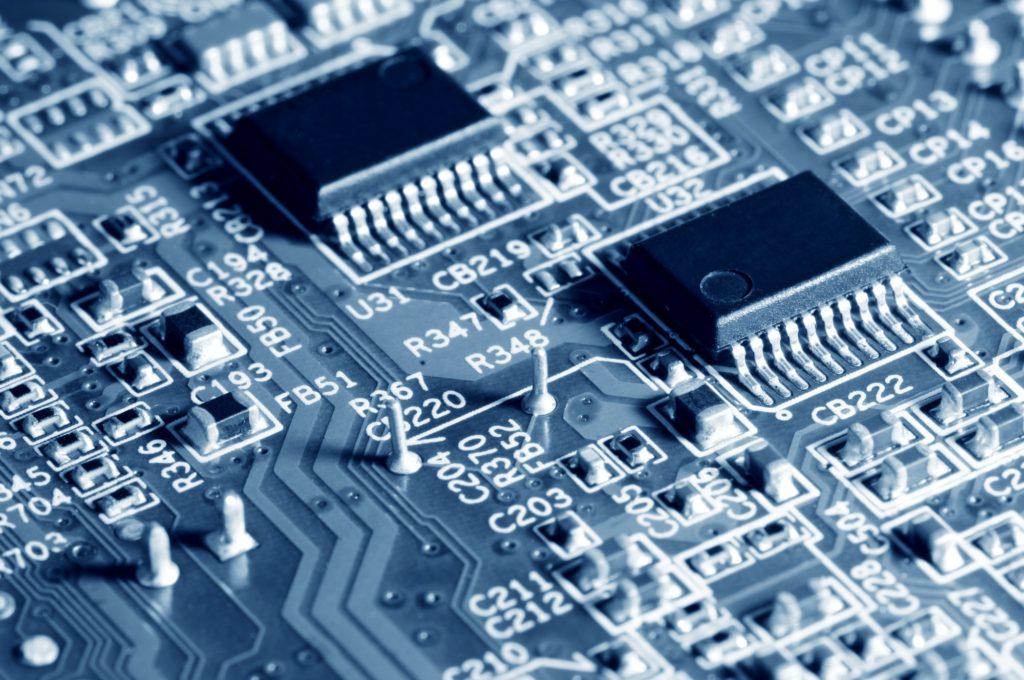 Close-up electronic circuit board with micro chips
